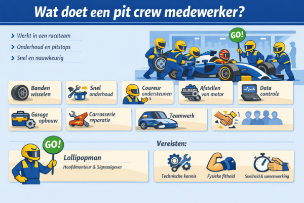 Alles over het beroep pit crew medewerker Wat doet een pit crew medewerker